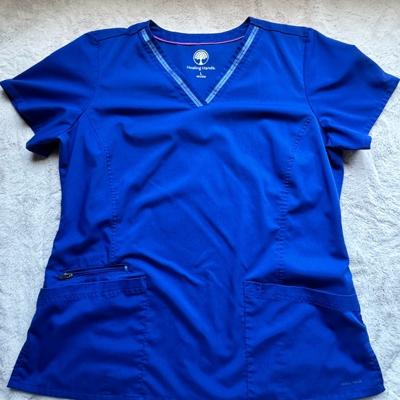Healing Hands Women's Royal Blue Short Sleeve Top - Picture 1 of 3